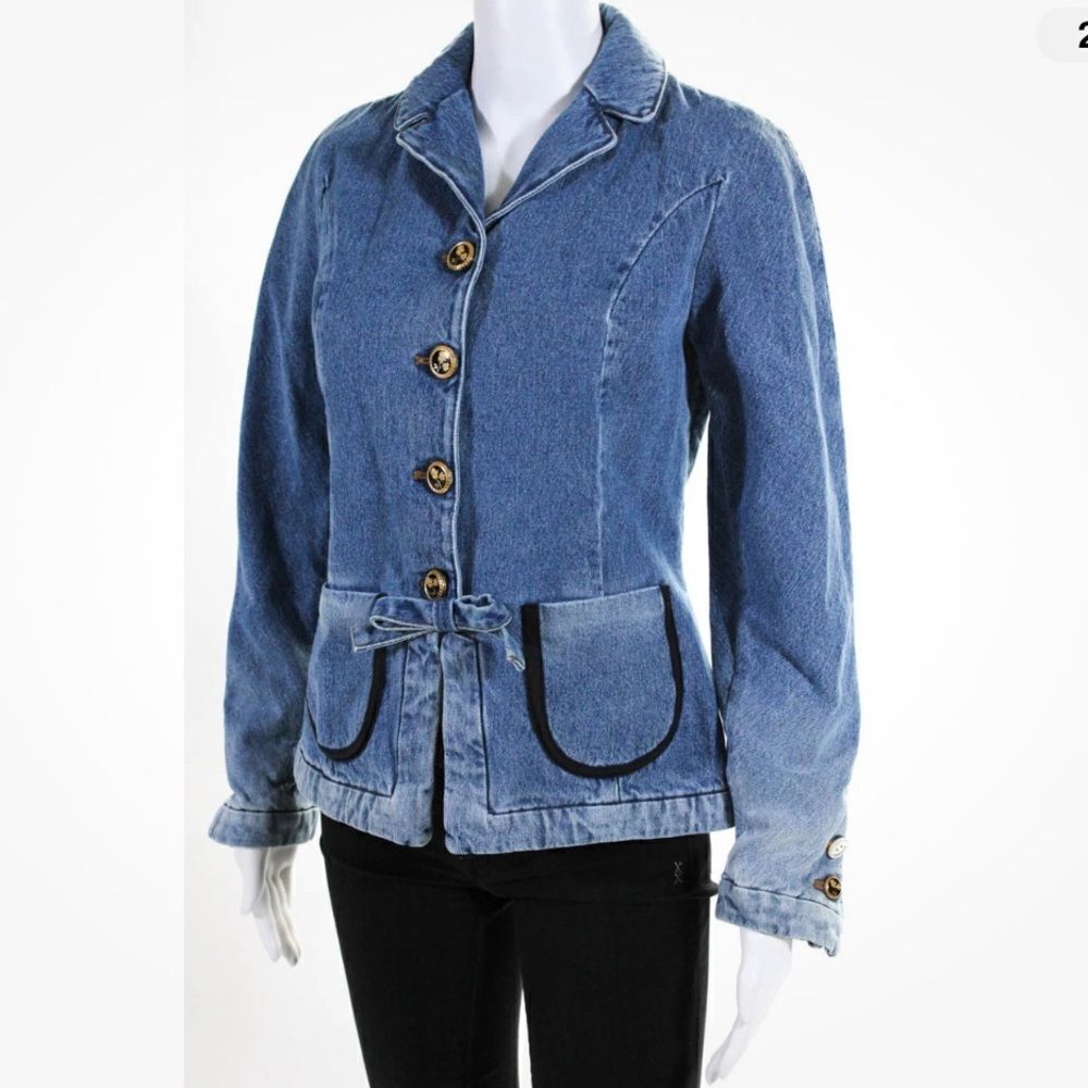 Revolve Cormio Cynthia Collared Button Down Bow Detail Denim Jean Jacket Size L — image 6 of 8